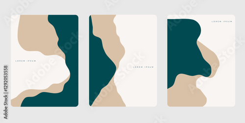 Vector set of minimal backgrounds with abstract organic shapes and sample text. Contemporary collage. Design for posters, flyers, greeting cards, packaging, branding and wedding invitations