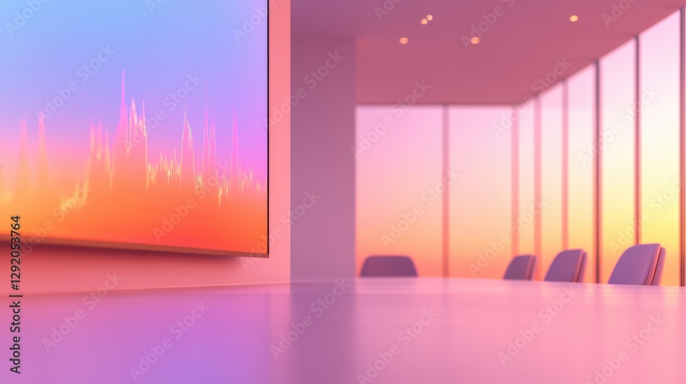 Business Meeting Room with Screen Displaying Stock Chart Business Meeting Room with Screen Displaying Stock Chart
