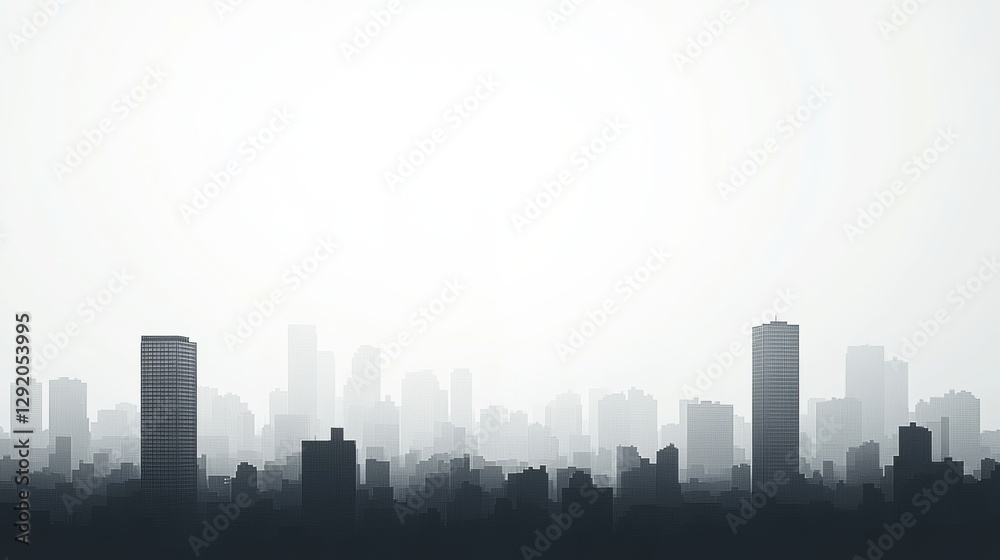 City skyline obscured by heavy gray smog, buildings fading into the hazy atmosphere with space for text. Generative AI City skyline obscured by heavy gray smog, buildings fading into the hazy atmosphere with space for text. Generative AI