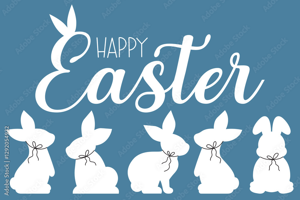 Fototapeta premium Happy Easter greeting card with bunnies, Happy Easter banner