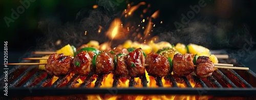 grilled street food fusion, BBQ festival treats, exotic sizzling fusion, fusion grill summer street food, exotic fusion grill summer street food, sizzling fusion grill summer street food, vibrant fusi
