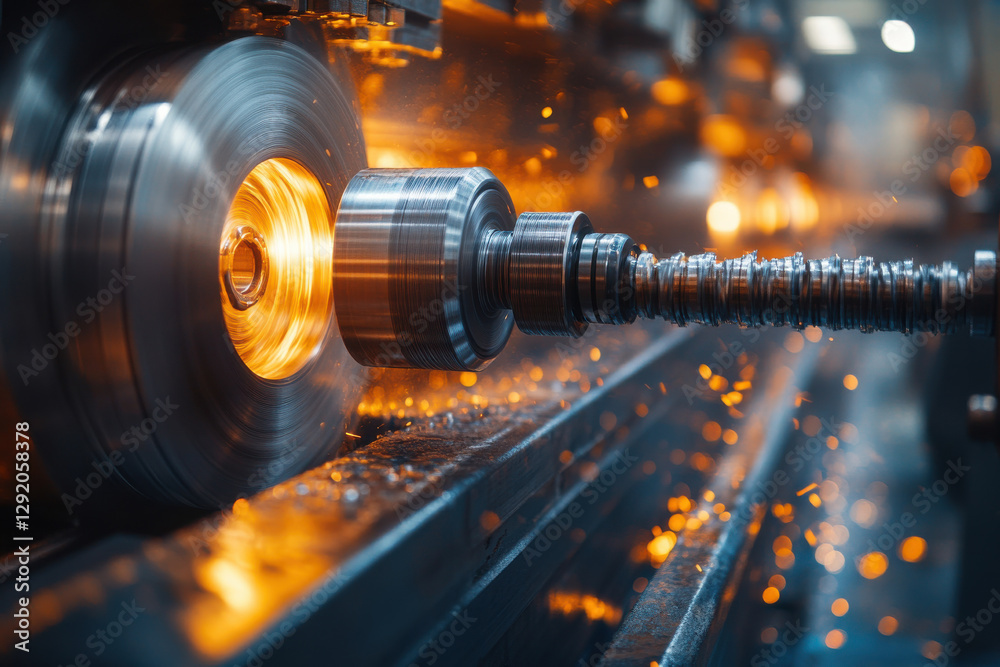 Naklejka premium A machine is cutting a metal piece