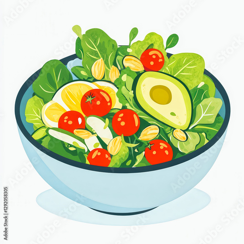A bowl of salad with avocado and tomatoes