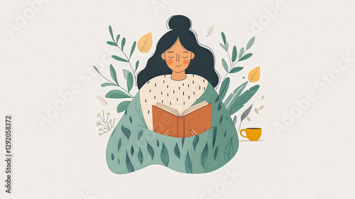 A woman is reading a book while surrounded by plants
