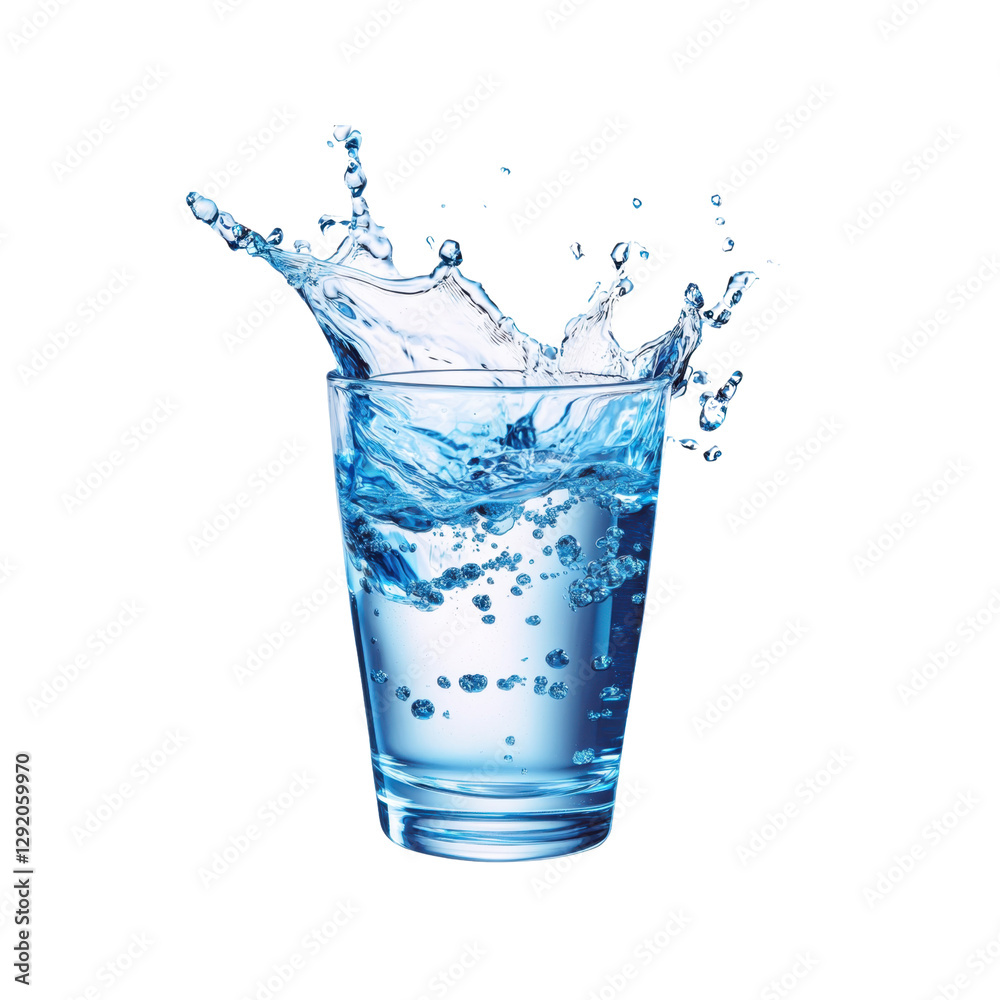 Glass of water with splashes on a white background Glass of water with splashes on a white background