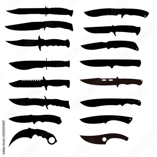 Set of nife silhouette. Military knife, tactical knife, hunting knife - vector illustration	