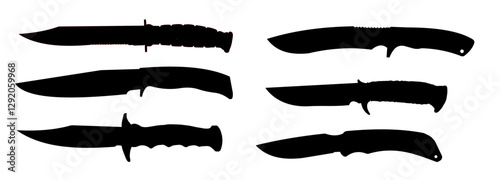 Set of nife silhouette. Military knife, tactical knife, hunting knife - vector illustration	