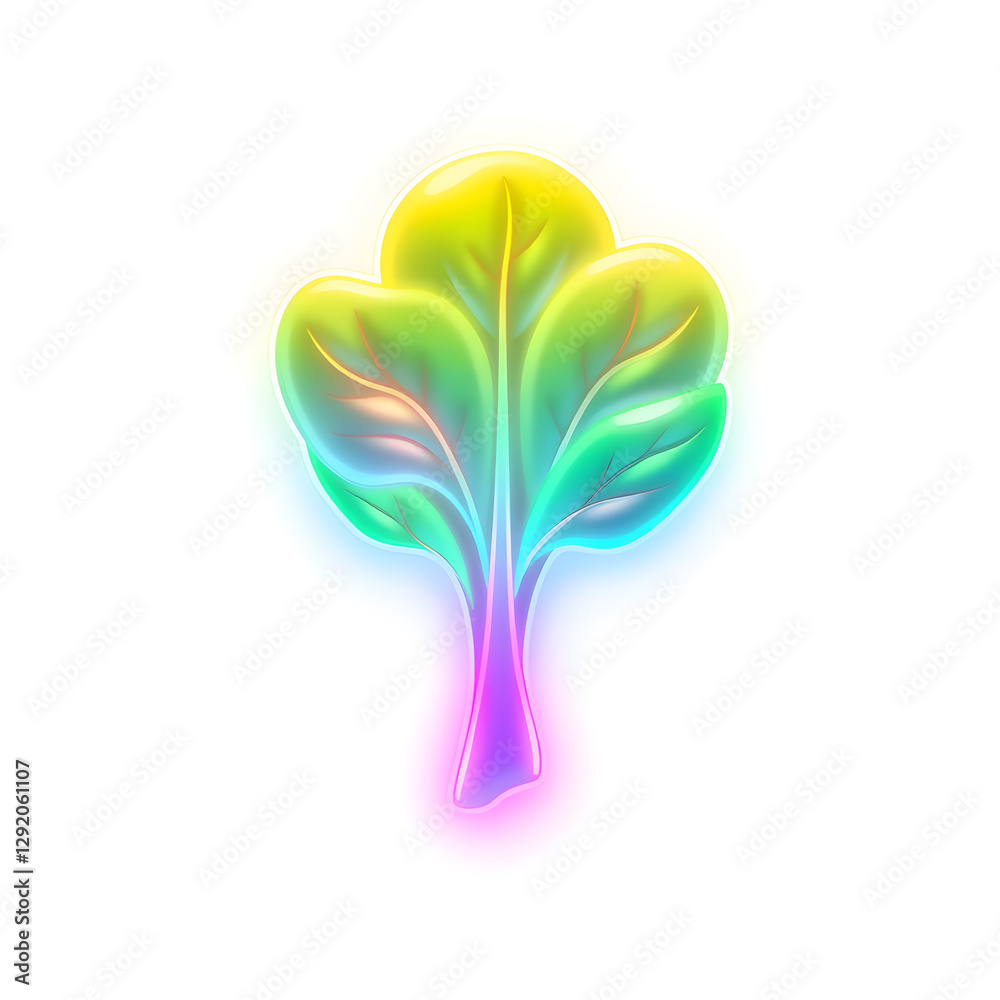 Fototapeta premium Spinach holographic 3D icon. neon symbol vector illustration isolated on white background. Generative AI
