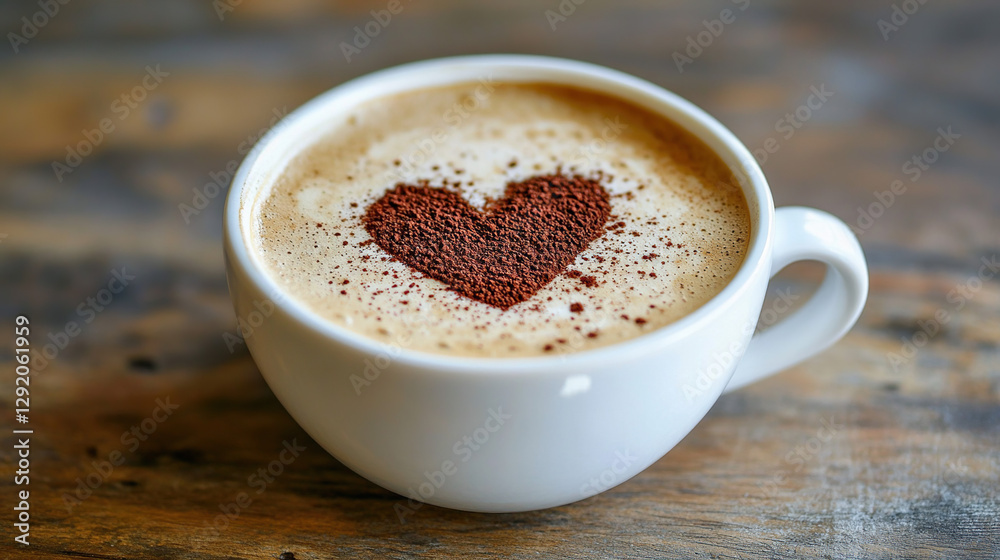 Heart-shaped Cocoa Art on a Cup of Cappuccino Heart-shaped Cocoa Art on a Cup of Cappuccino