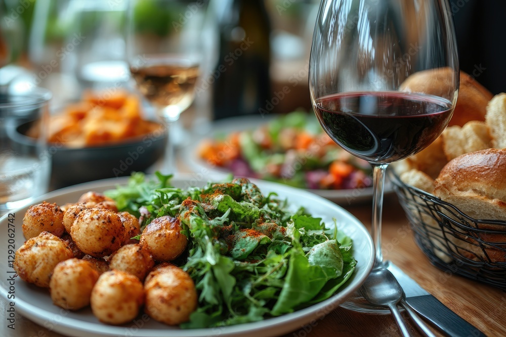 Roasted potatoes and fresh salad on a plate. Perfect for restaurant, food blog, or healthy eating concepts. Roasted potatoes and fresh salad on a plate. Perfect for restaurant, food blog, or healthy eating concepts.