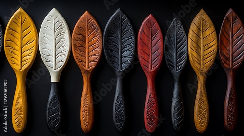Wooden feather spoon set for decoration HD pictures