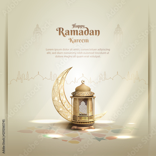 ramadan kareem card design with unique lanterns and crescent moon