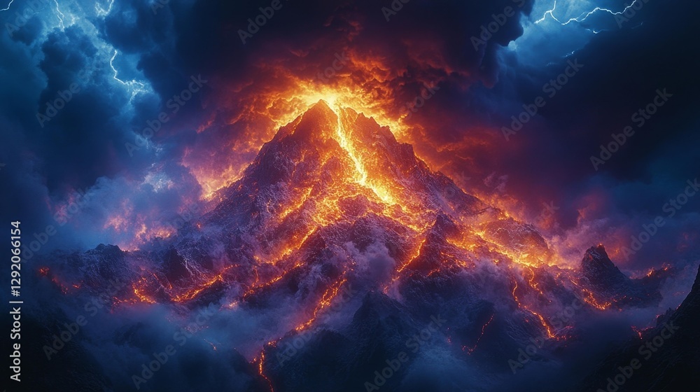 A Volcanic Eruption Lighting Up The Sky With Stormy Clouds and Lava. Generative AI A Volcanic Eruption Lighting Up The Sky With Stormy Clouds and Lava. Generative AI