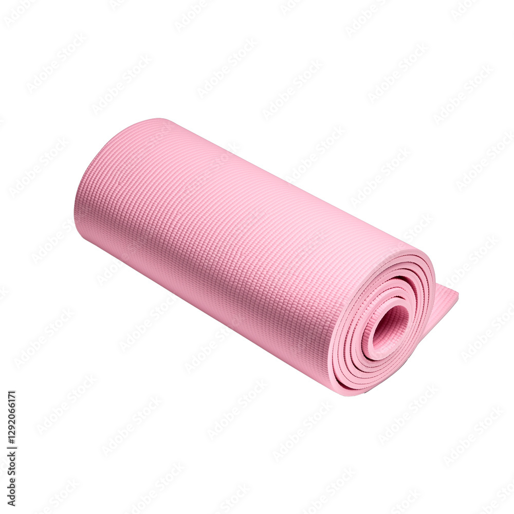 Pastel pink rolled-up yoga mat resting on a soft surface in a serene, uncluttered environment for mindfulness and exercise Pastel pink rolled-up yoga mat resting on a soft surface in a serene, uncluttered environment for mindfulness and exercise