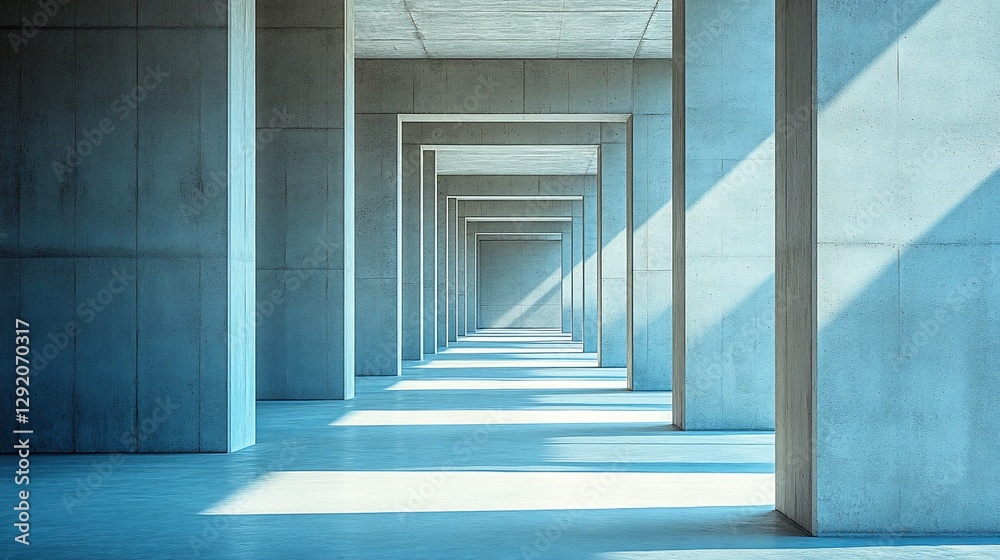 Obraz premium Concrete corridor, sunlight, modern architecture, perspective, design