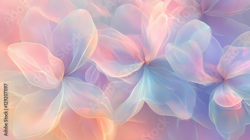 Wallpaper Mural Shimmering floral dream: an ethereal and abstract backdrop of delicate, iridescent flower petals, capturing a soft glow of pastel colors. Soft Pastel Dreamscape. Illustration Torontodigital.ca