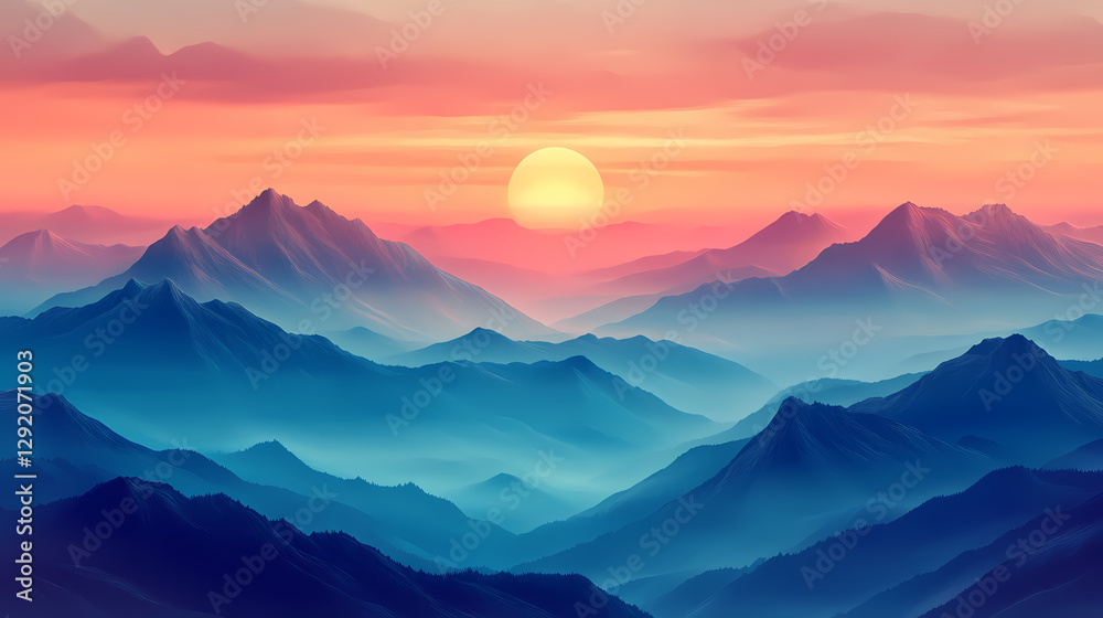 Vibrant sunset over soft mountains with smooth pastel hues, dreamscape. Soft Pastel Dreamscape. Illustration Vibrant sunset over soft mountains with smooth pastel hues, dreamscape. Soft Pastel Dreamscape. Illustration