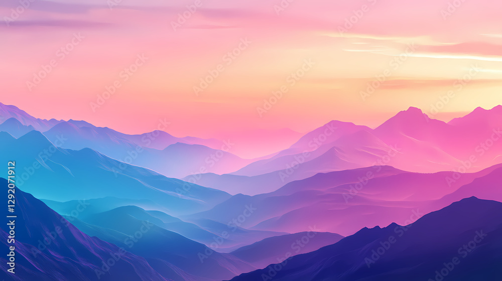 Obraz premium Vibrant sunset over soft mountains with smooth pastel hues, dreamscape. Soft Pastel Dreamscape. Illustration