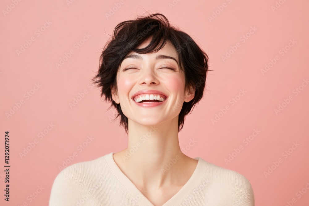 woman with a big smile on pink background woman with a big smile on pink background