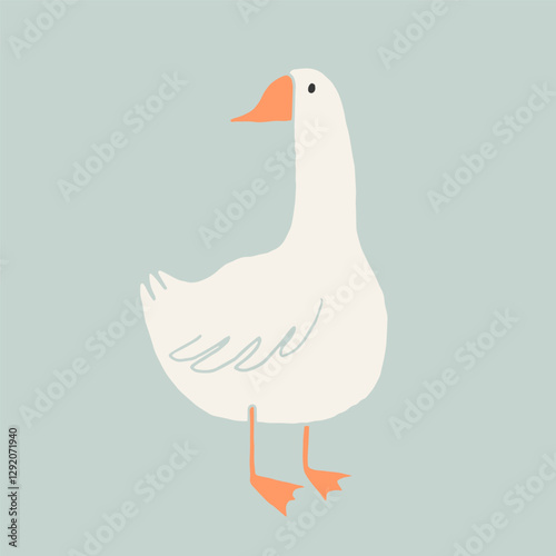 Cute goose illustration. Adorable farm bird, cottagecore style, funny character. Childish print and poster, kids textile and nursery decor. Hand drawn vector cartoon flat isolated illustration