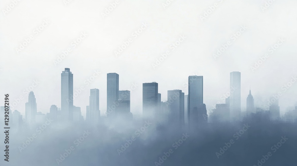 Obraz premium City skyline obscured by heavy smog with silhouettes fading into gray haze on an overcast day. Generative AI