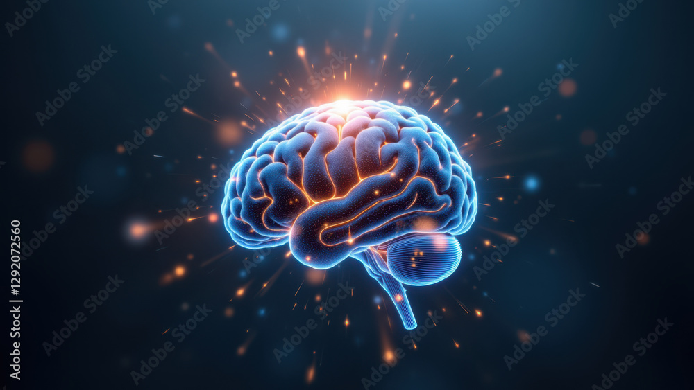 Illustration of a human brain with futuristic flames, representing artificial general intelligence or advanced technology. Illustration of a human brain with futuristic flames, representing artificial general intelligence or advanced technology.