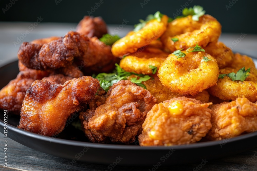 fried platter of onion rings and chicken appetizers fried platter of onion rings and chicken appetizers