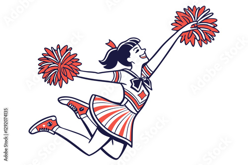 Cheerleader Mid-Air Jump Vector Art with Pom-Poms for Creative Projects