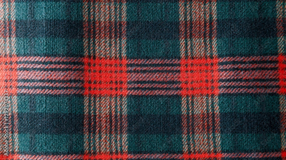 Tartan fabric. Seamless grid-like pattern in red, green, and black. Design element for festive backgrounds Tartan fabric. Seamless grid-like pattern in red, green, and black. Design element for festive backgrounds