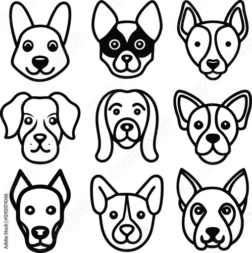set of dog head silhouette vector