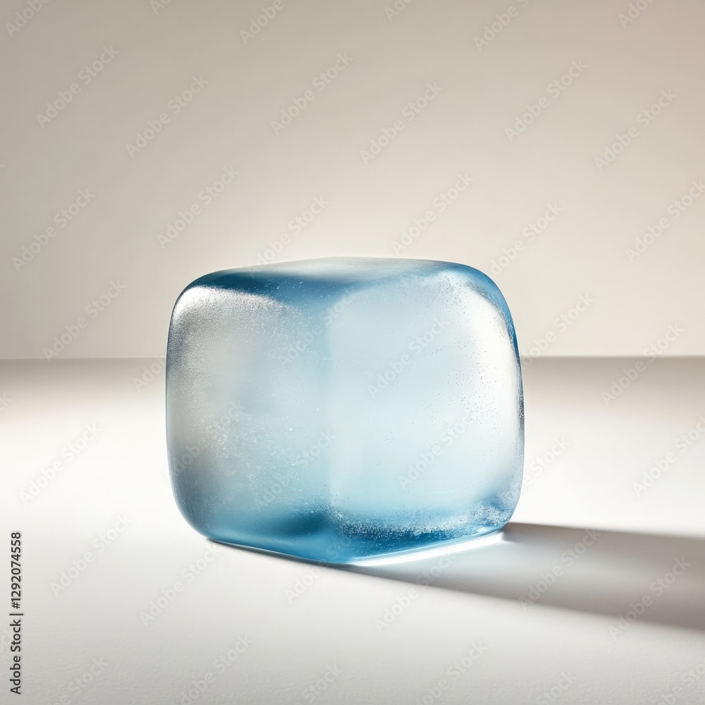 blue Ice cube on white surface blue Ice cube on white surface