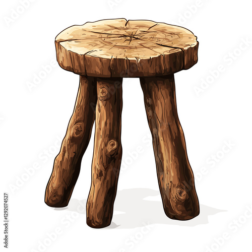 Vector Illustration of a Wooden Stool Isolated on a white background