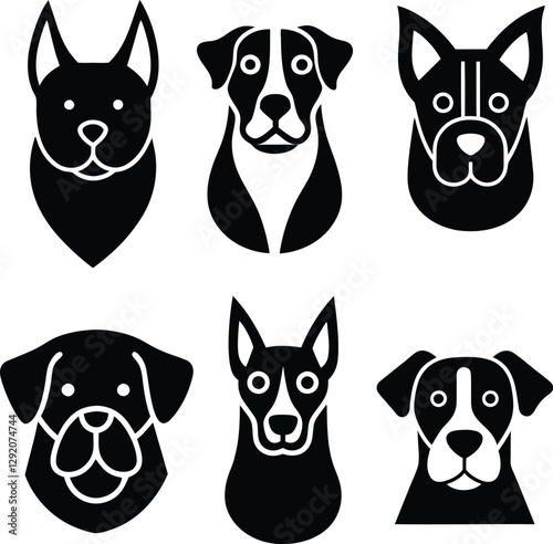 set of dog head silhouette vector