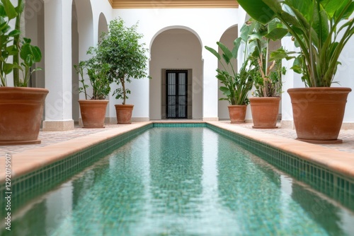 Wallpaper Mural Courtyard with Pool and Plants in Terracotta Pots Torontodigital.ca