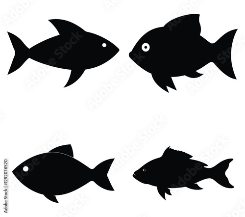 106 Set of Simple Silhouette Fish Illustrations for Aquatic and Nature Design Use