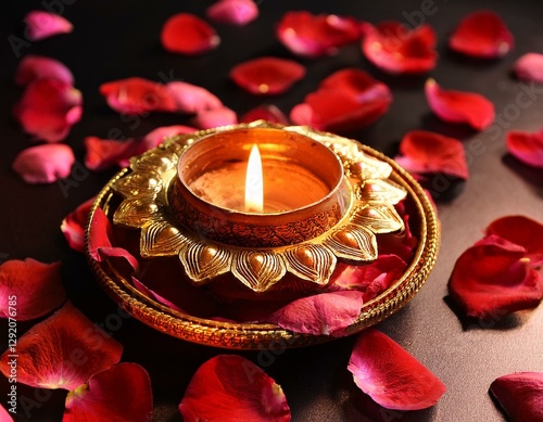 sacred diya with rose petals a symbol of devotion