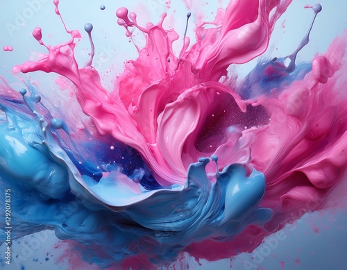 abstract splash of pink and blue paint on canvas background