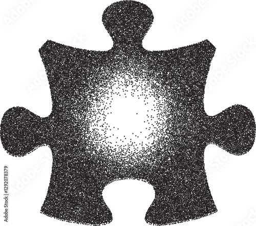 Puzzle vintage y2k stipple art, jigsaw halftone stipple brutalist retro vector png with transparent background, pieces 2000s aesthetic photocopy effect tattoo