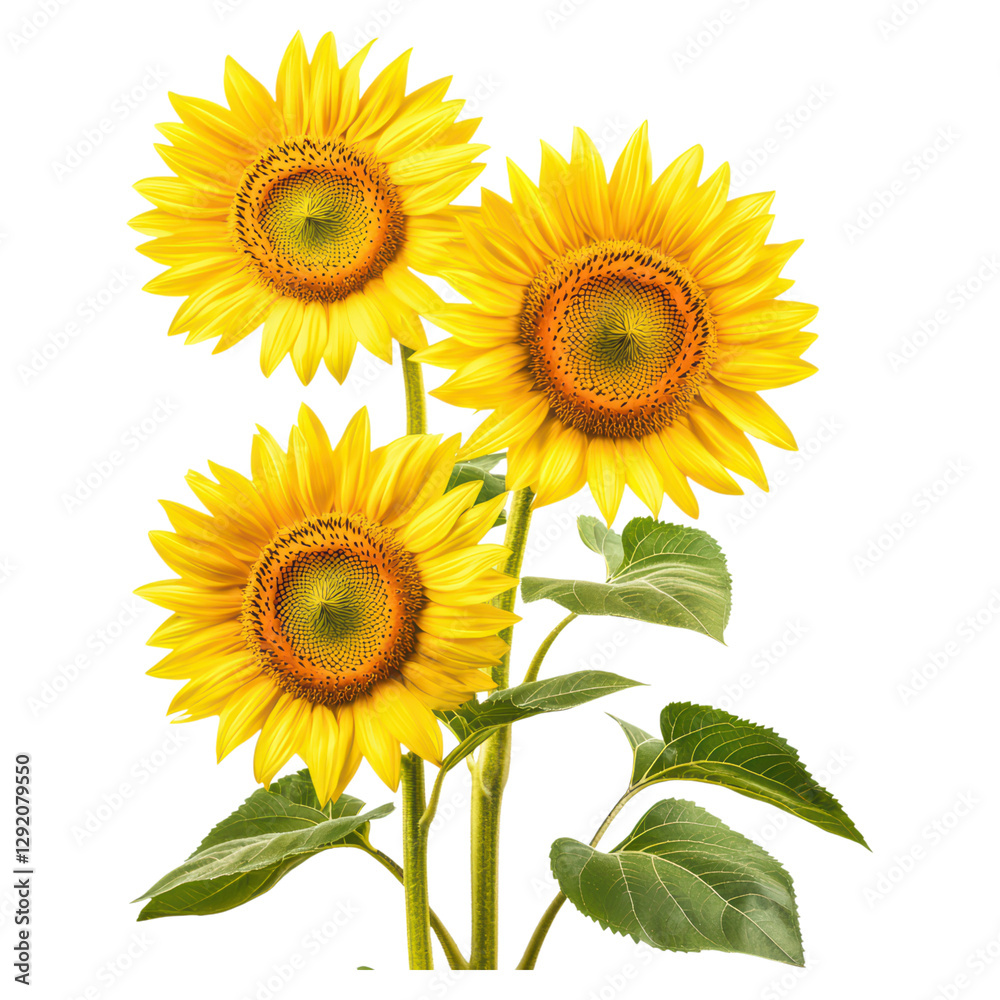 Fototapeta premium Bright sunflowers in vibrant natural scenery , isolated on a transparency background