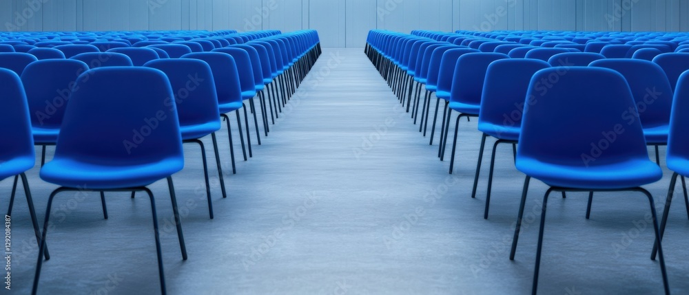 Fototapeta premium rows of blue chairs in an empty conference room