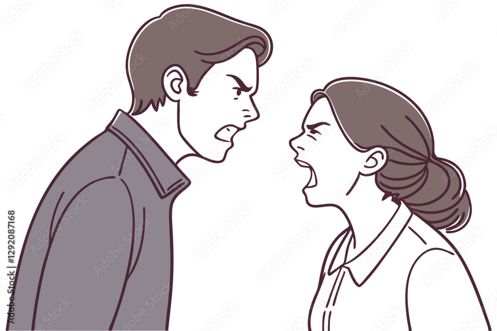 Fototapeta premium Arguing Couple Illustration - Vector Artwork of Relationship Struggles