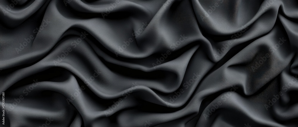 Obraz premium Black silk fabric texture background showcasing smooth and elegant material for design and textile applications