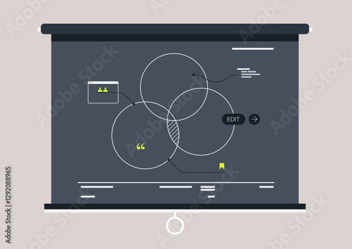 A visually striking scheme displayed on a blackboard captures intricate connections and processes, highlighting collaborative thinking during an inspiring educational moment in a busy learning space
