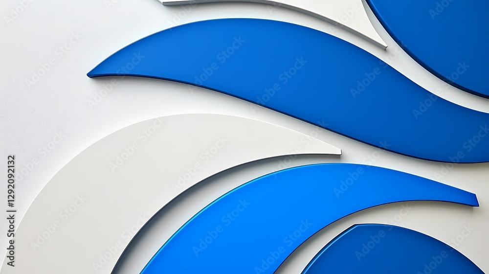 Fototapeta premium Waves pattern blue & white on wall, flowing background. Abstraction art, decoration