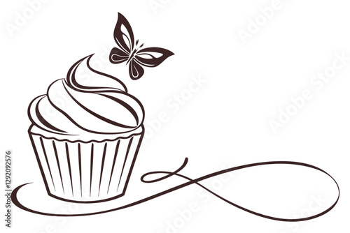 Unique Cupcake Logo Design Featuring a Butterfly – Vector Art for Branding
