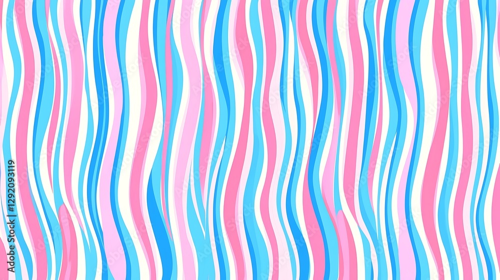 Wavy vertical stripes in pink, blue, & white, creating vibrant repeating patterns, great for backgrounds Wavy vertical stripes in pink, blue, & white, creating vibrant repeating patterns, great for backgrounds