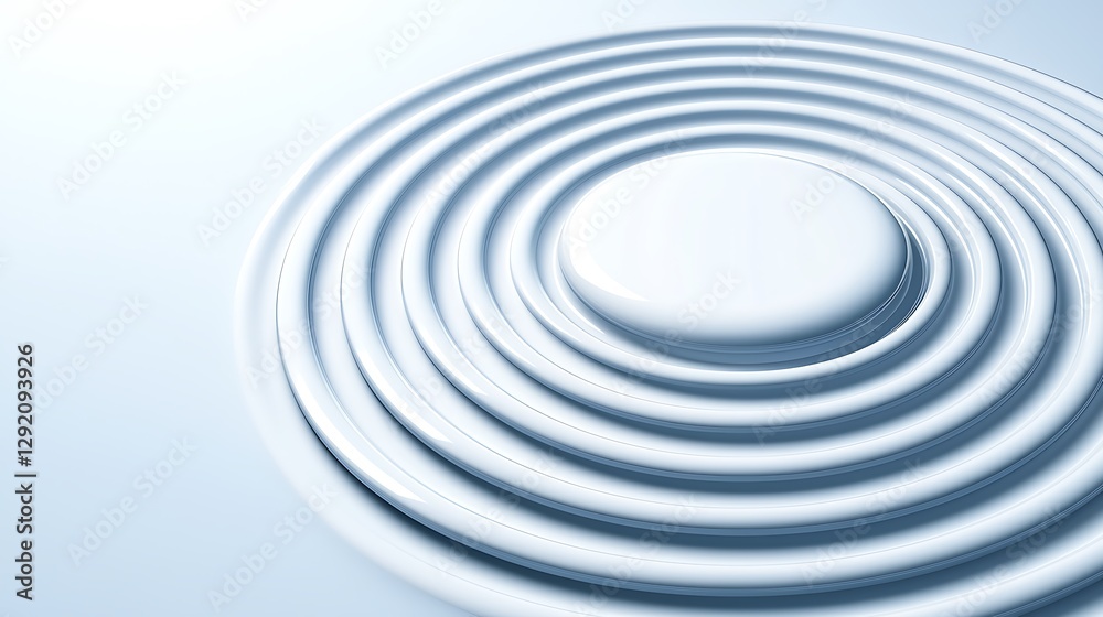 Fototapeta premium White concentric circles on a light blue surface, with a minimalist design, for abstract backgrounds