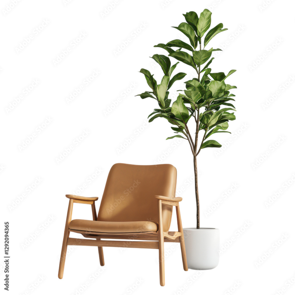 Fototapeta premium Stylish chair with plant in modern interior design , isolated on a transparency background