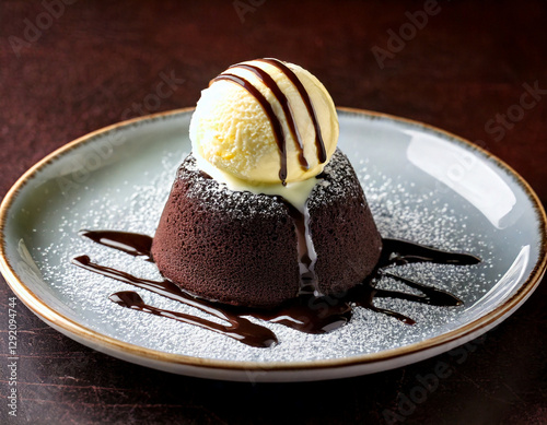 Obraz na płótnie chocolate lava cake with ice cream w salonie