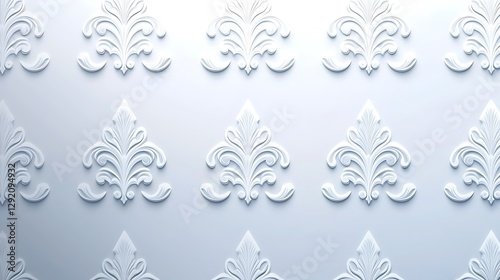 White ornamental flourishes repeated on a wall with a soft glow, used for decorative background texture